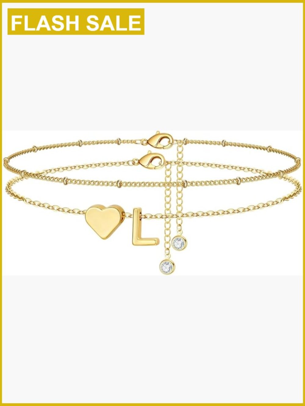 Layered Initial Anklet Set - Dainty 14K Gold Plated Adjustable Anklets Jewelry